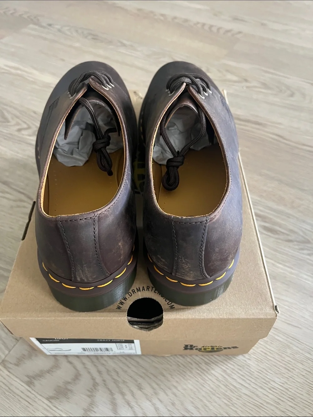 Dr. Martens Men’s Dark Brown 3-Eye Oxford with Yellow Stitching